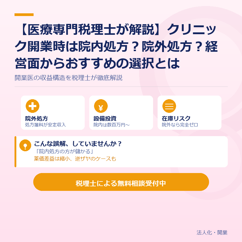 【医療専門税理士が解説】クリニック開業時は院内処方？院外処方？経営面からおすすめの選択とは